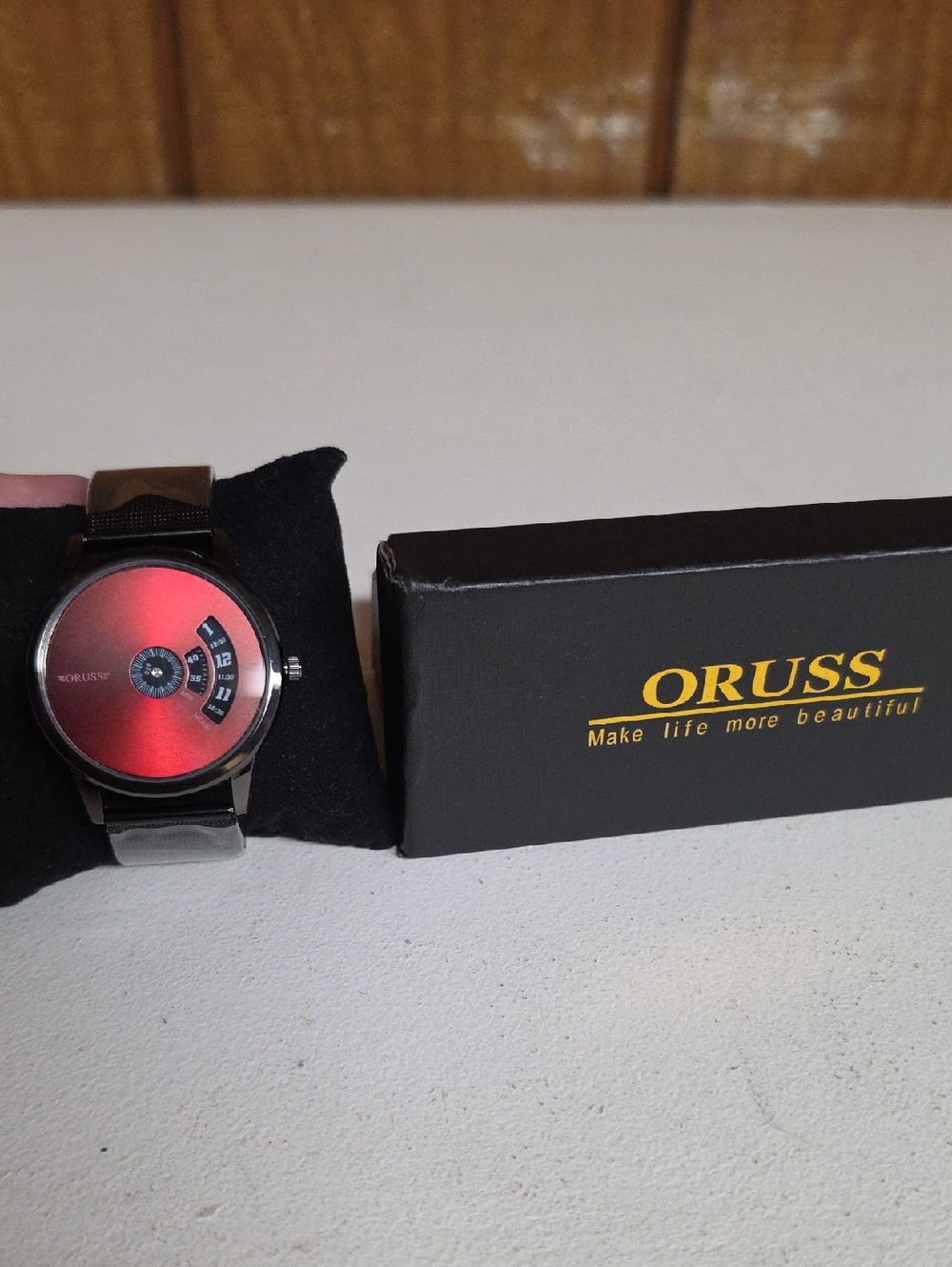 Russ Men's Red Gradient Dial Watch with Black Band